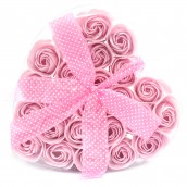24 Soap Flowers in Heart Shaped Box - Pink Roses
