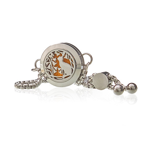 Aromatherapy Jewellery Chain Bracelet - Cat & Flowers 20mm
