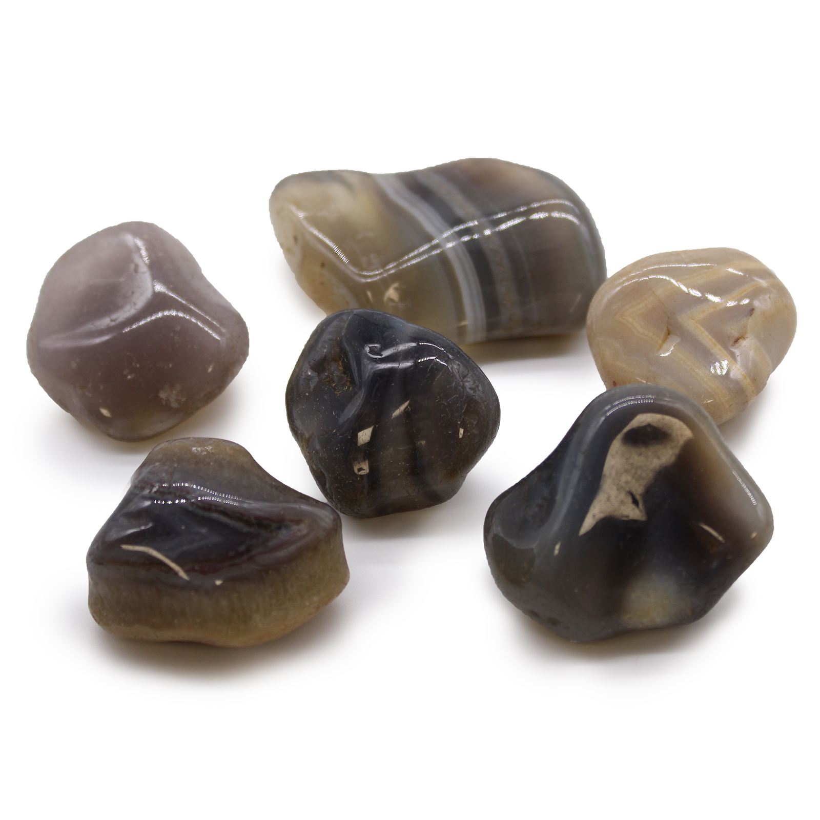 6 x Large African Tumble Stones - Grey Agate - Botswana