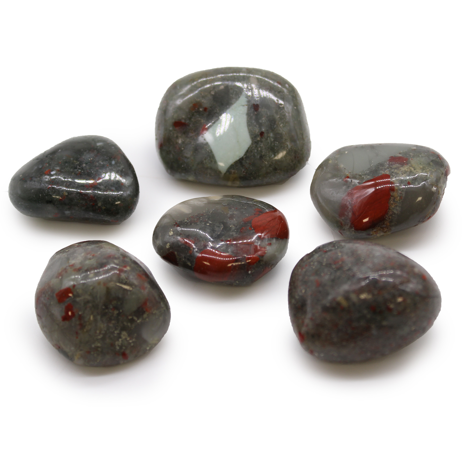 6 x Large African Tumble Stones - Bloodstone - Sephtonite