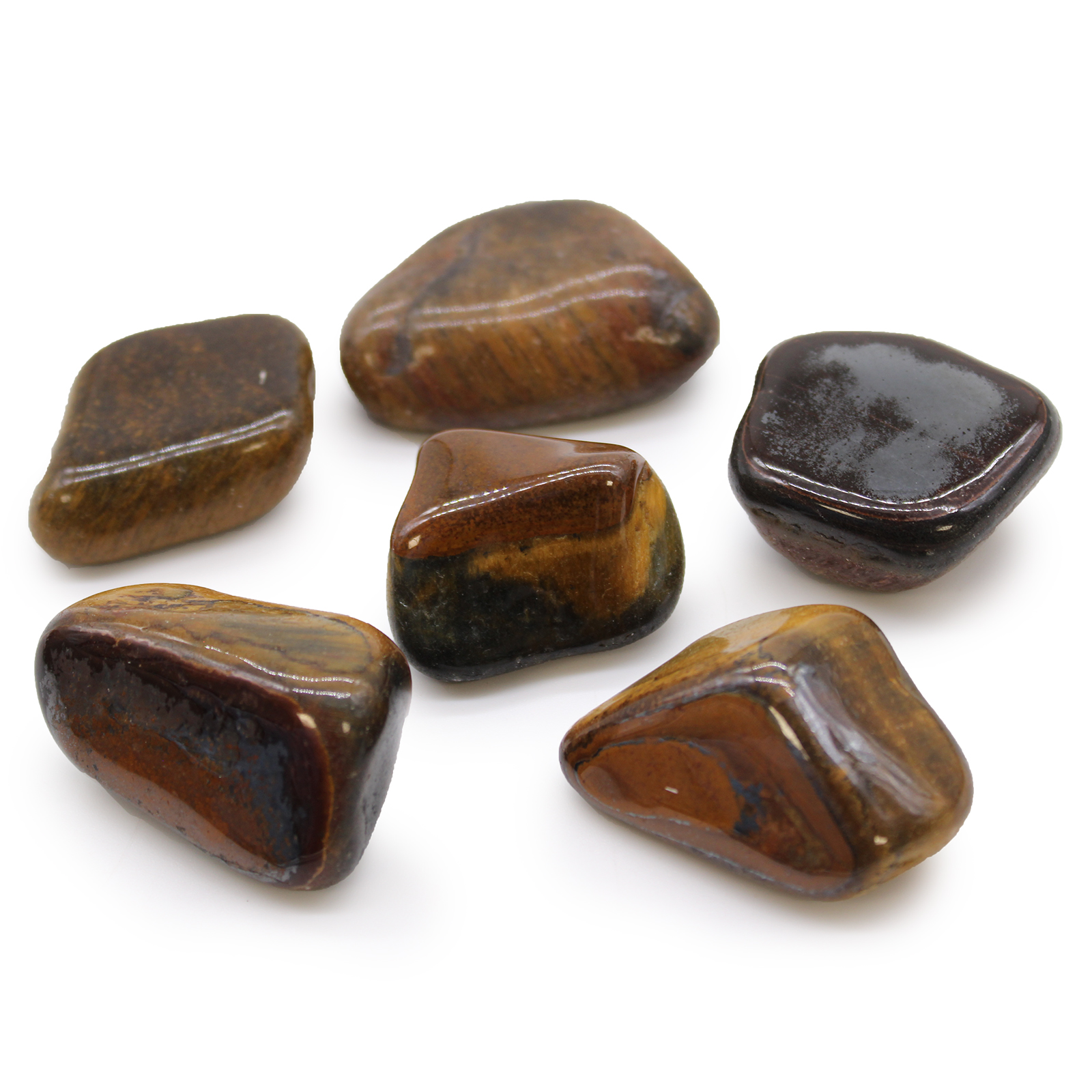6 x Large African Tumble Stones - Tigers Eye - Variagated