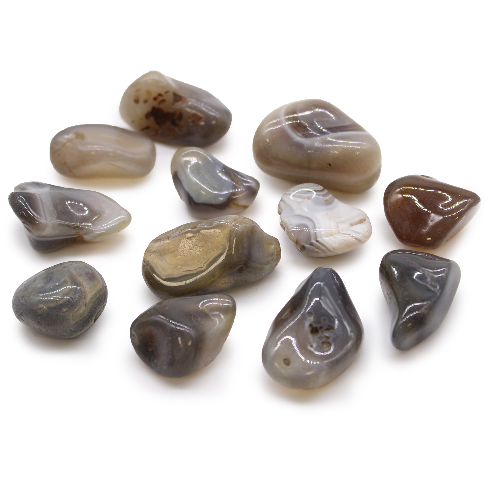 12 x Medium African Tumble Stones - Grey Agate - Botswana