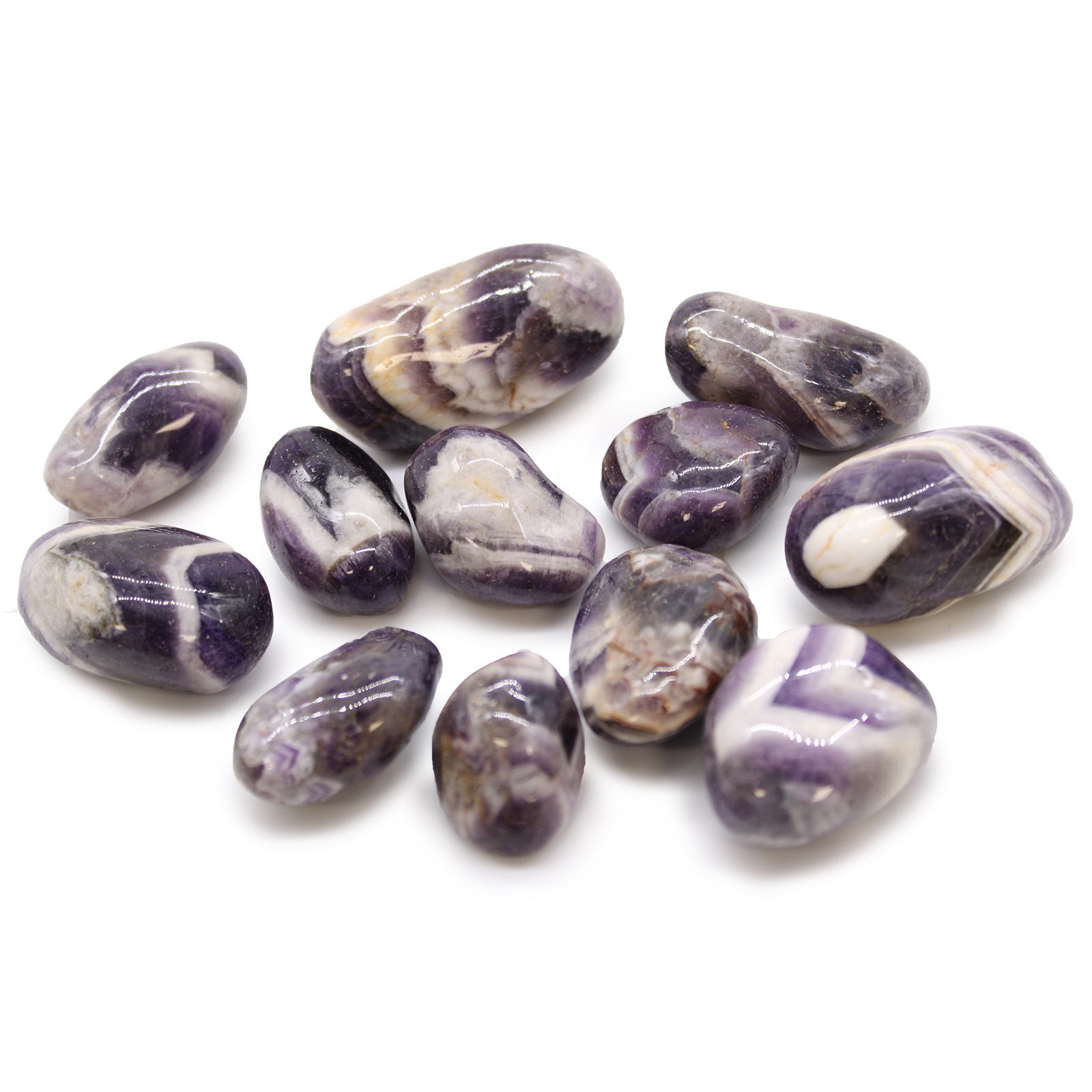 12 x Medium African Tumble Stones - Amethyst - Chevron