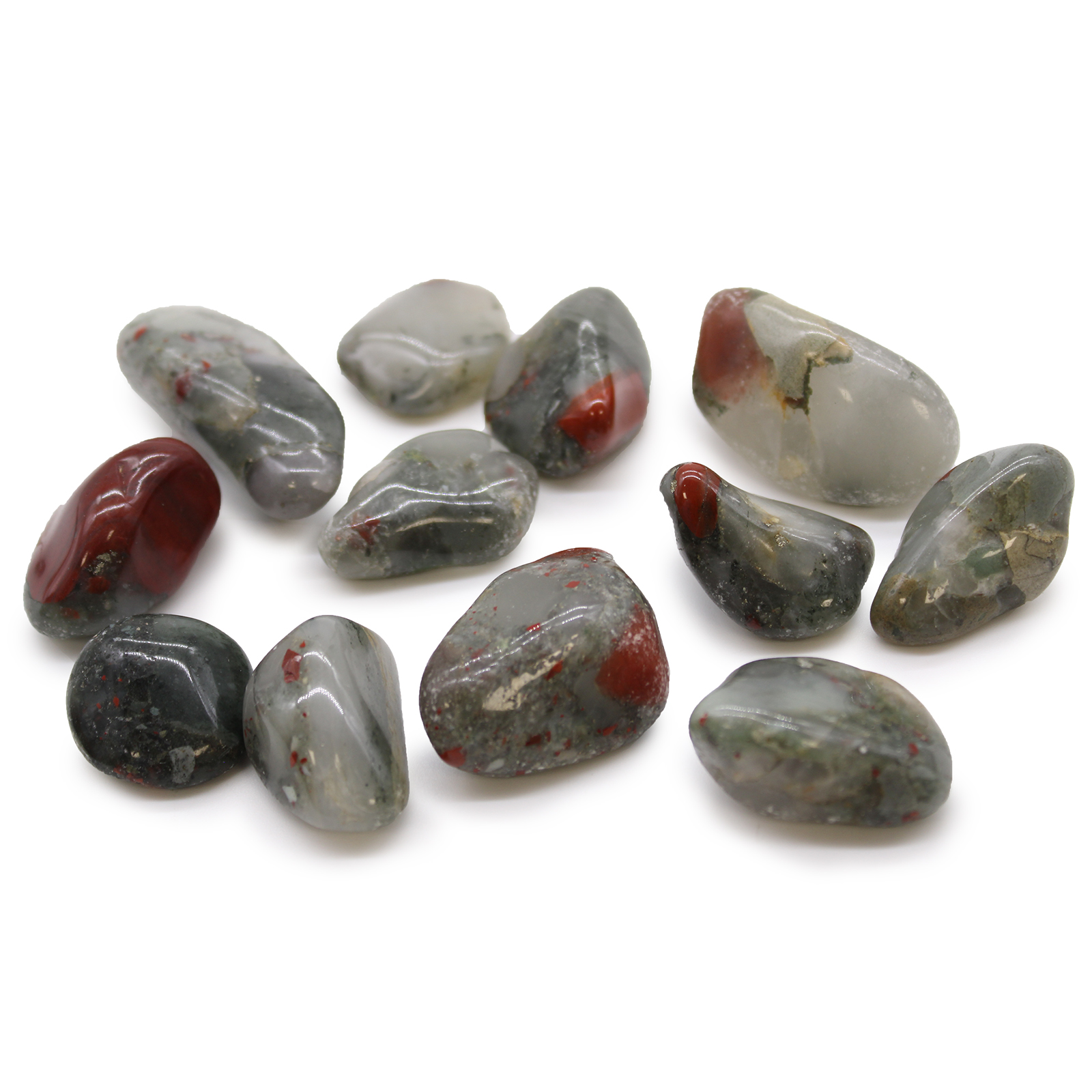 12 x Medium African Tumble Stones - Bloodstone - Sephtonite