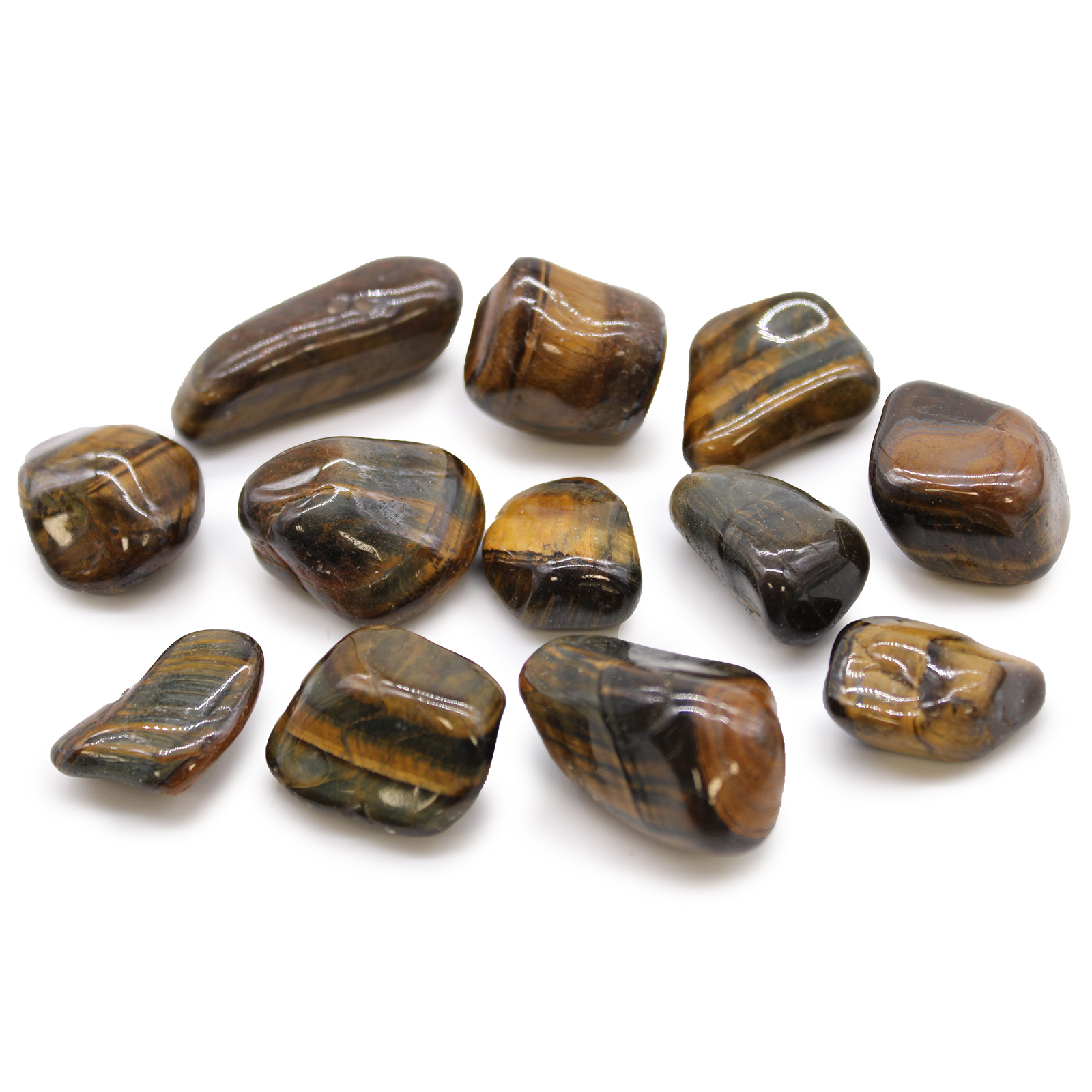 12 x Medium African Tumble Stones - Tigers Eye - Variagated