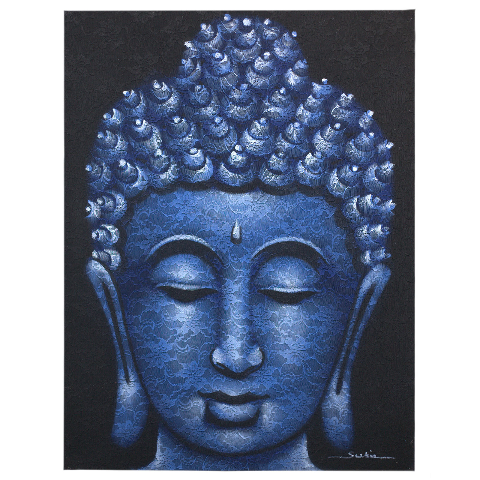 Buddha Painting - Blue Brocade Detail