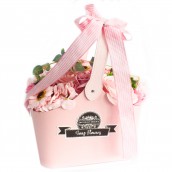 Basket Soap Flower Bouquet - Pink - Click Image to Close
