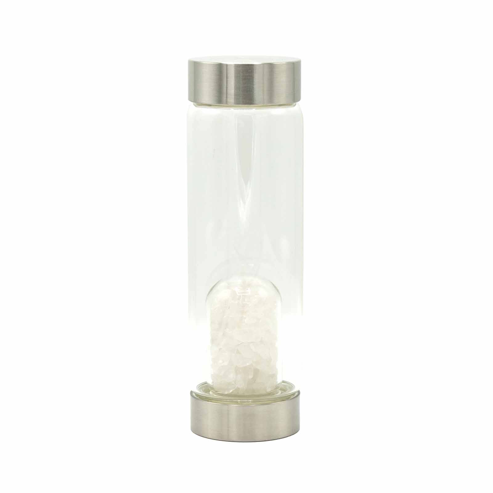 Crystal Infused Glass Water Bottle - Clear Quartz - Chips
