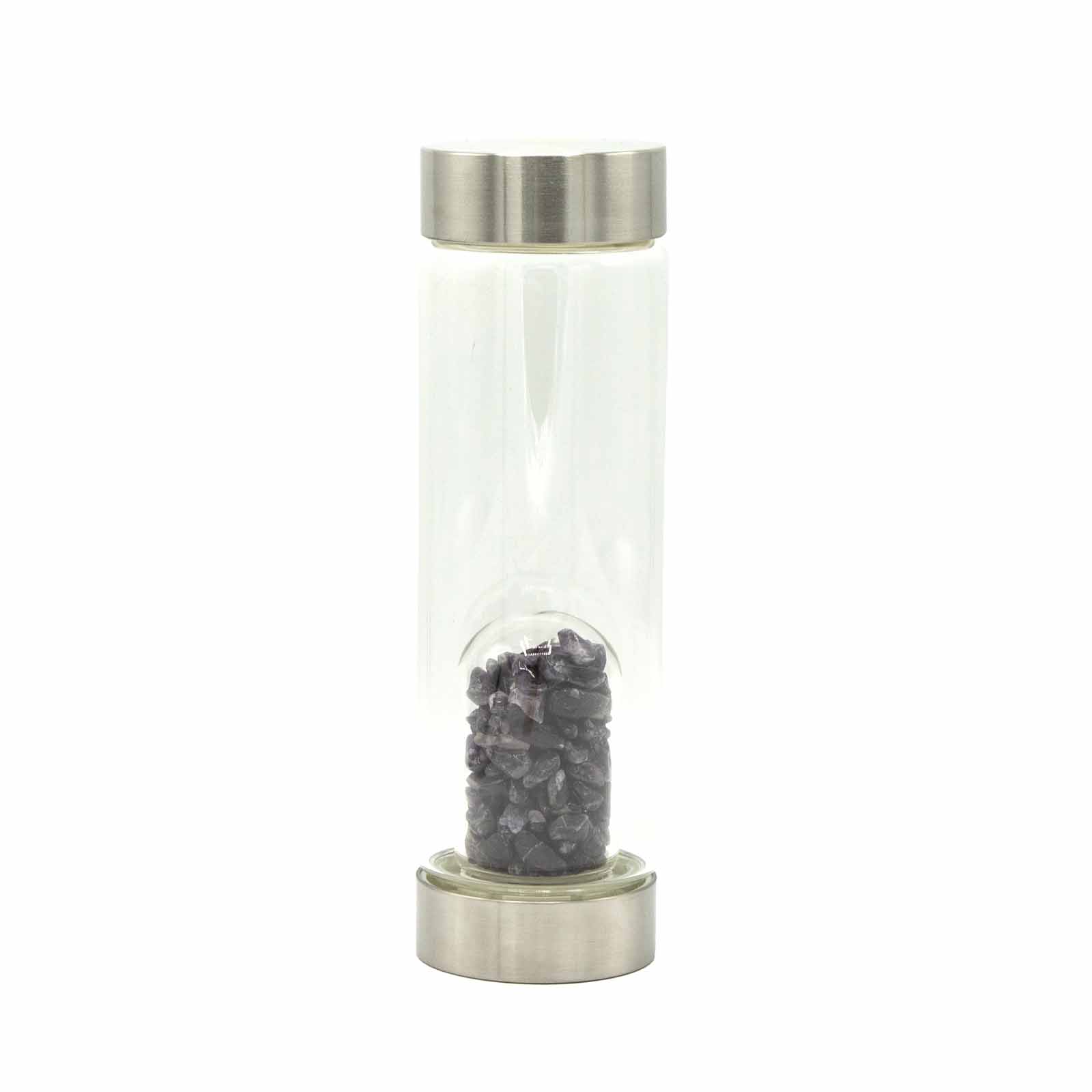 Crystal Infused Glass Water Bottle - Amethyst - Chips