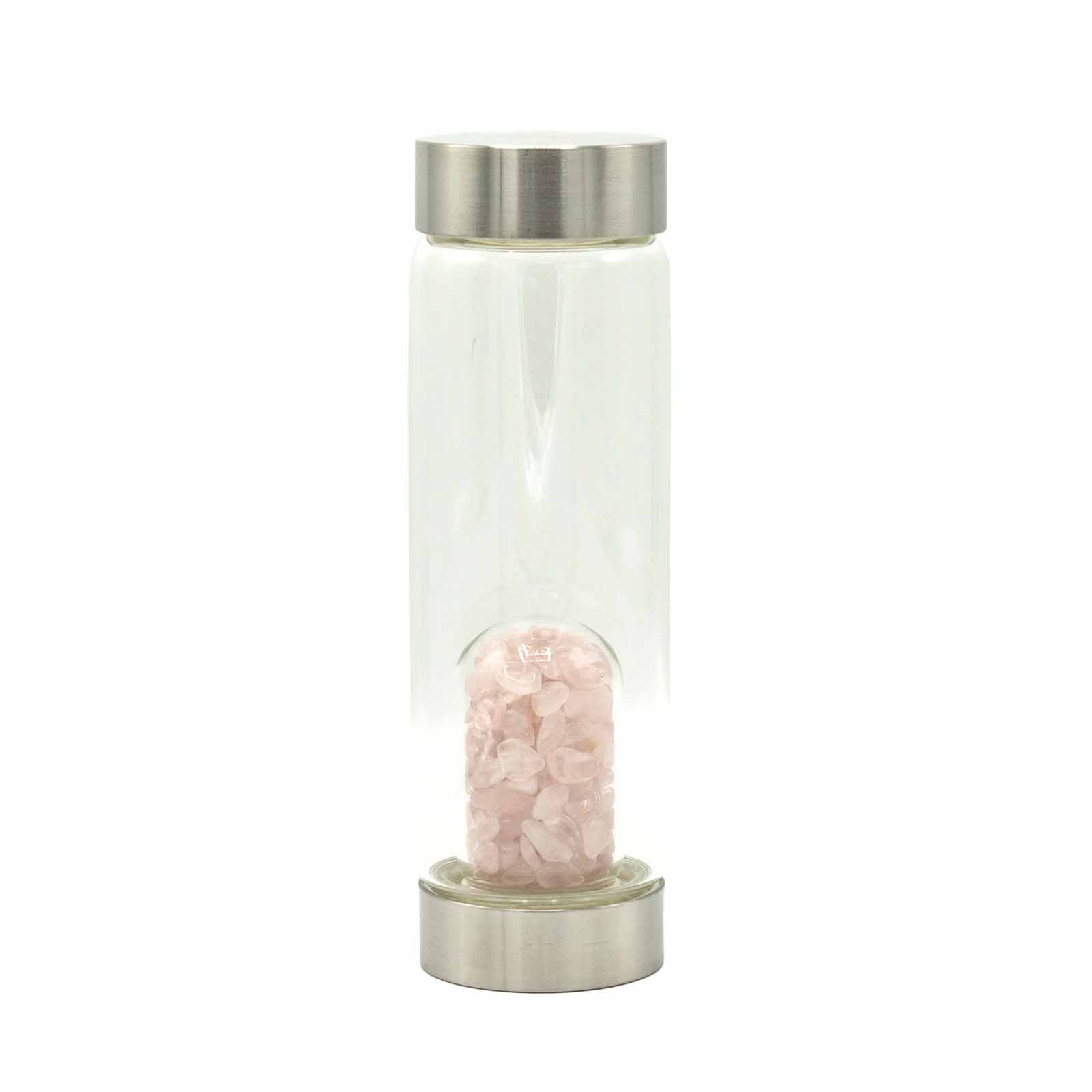 Crystal Infused Glass Water Bottle - Rose Quartz - Chips
