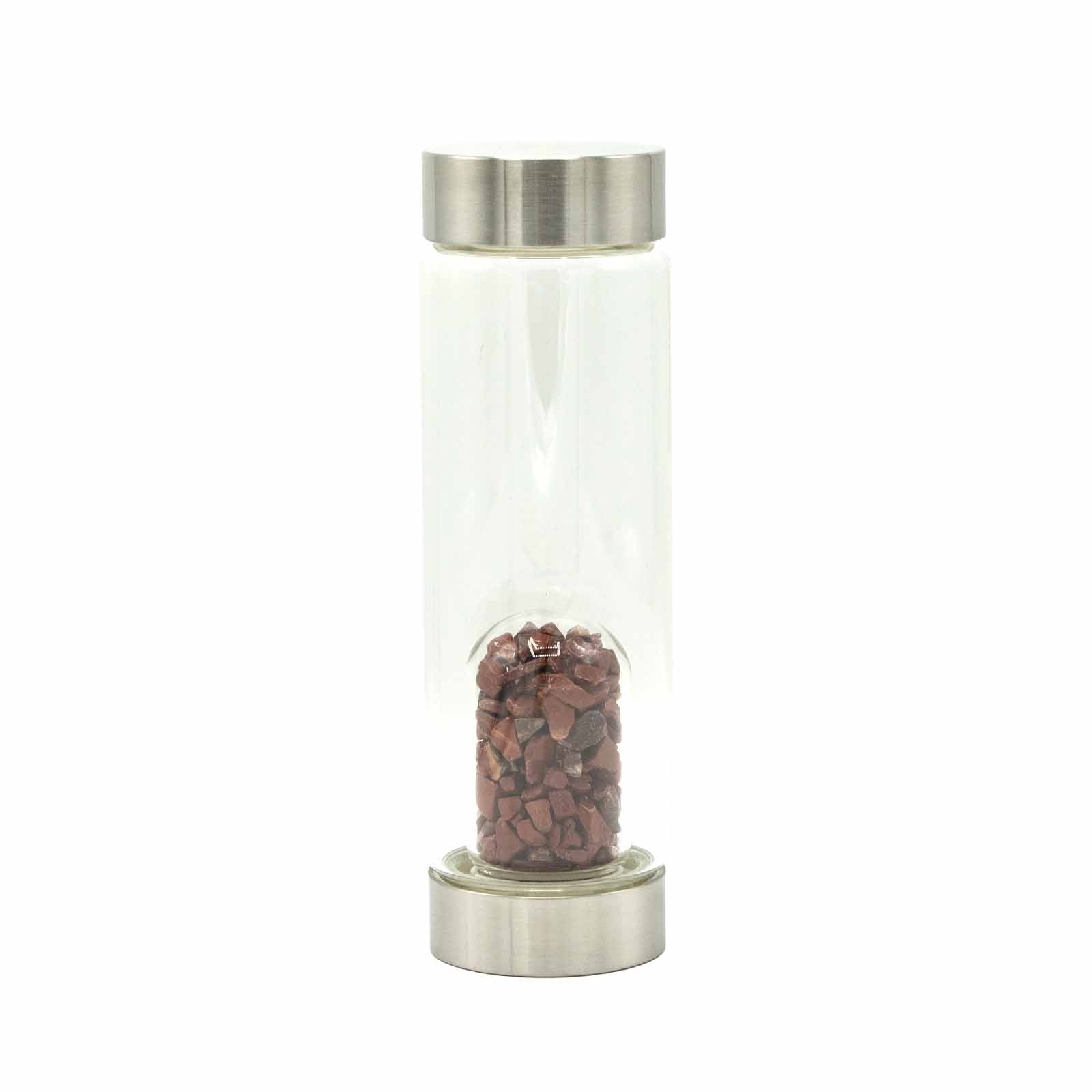 Crystal Infused Glass Water Bottle - Red Jasper - Chips