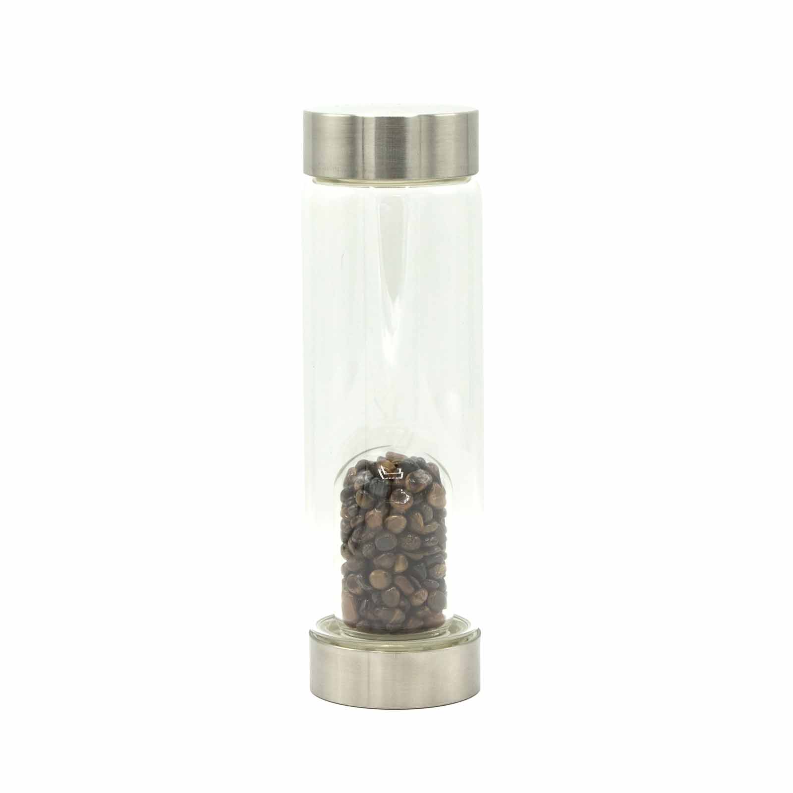 Crystal Infused Glass Water Bottle - Tiger's Eye - Chips
