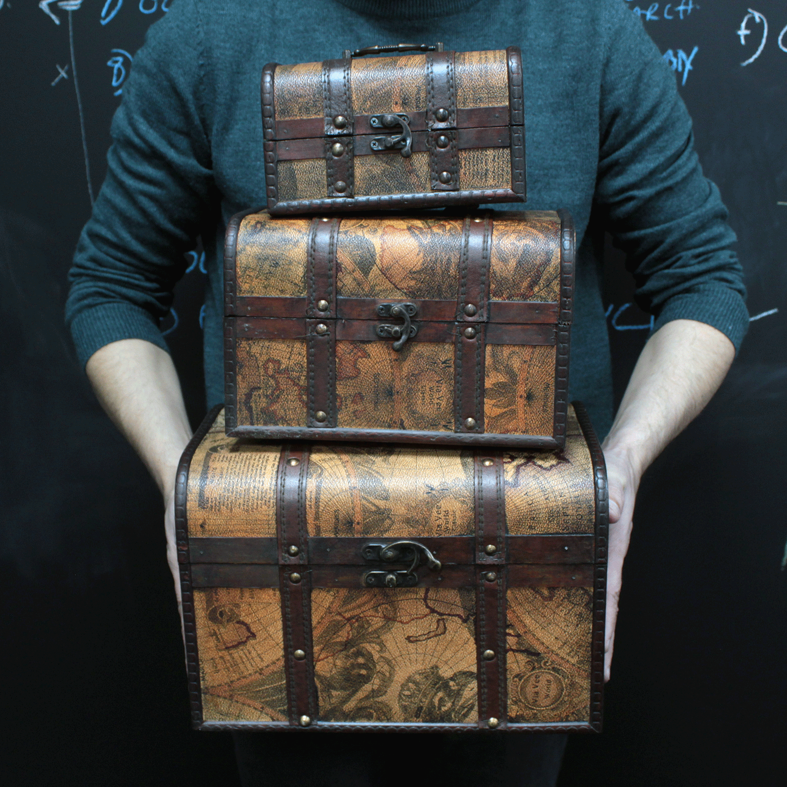 Set of 3 Old Map Chests