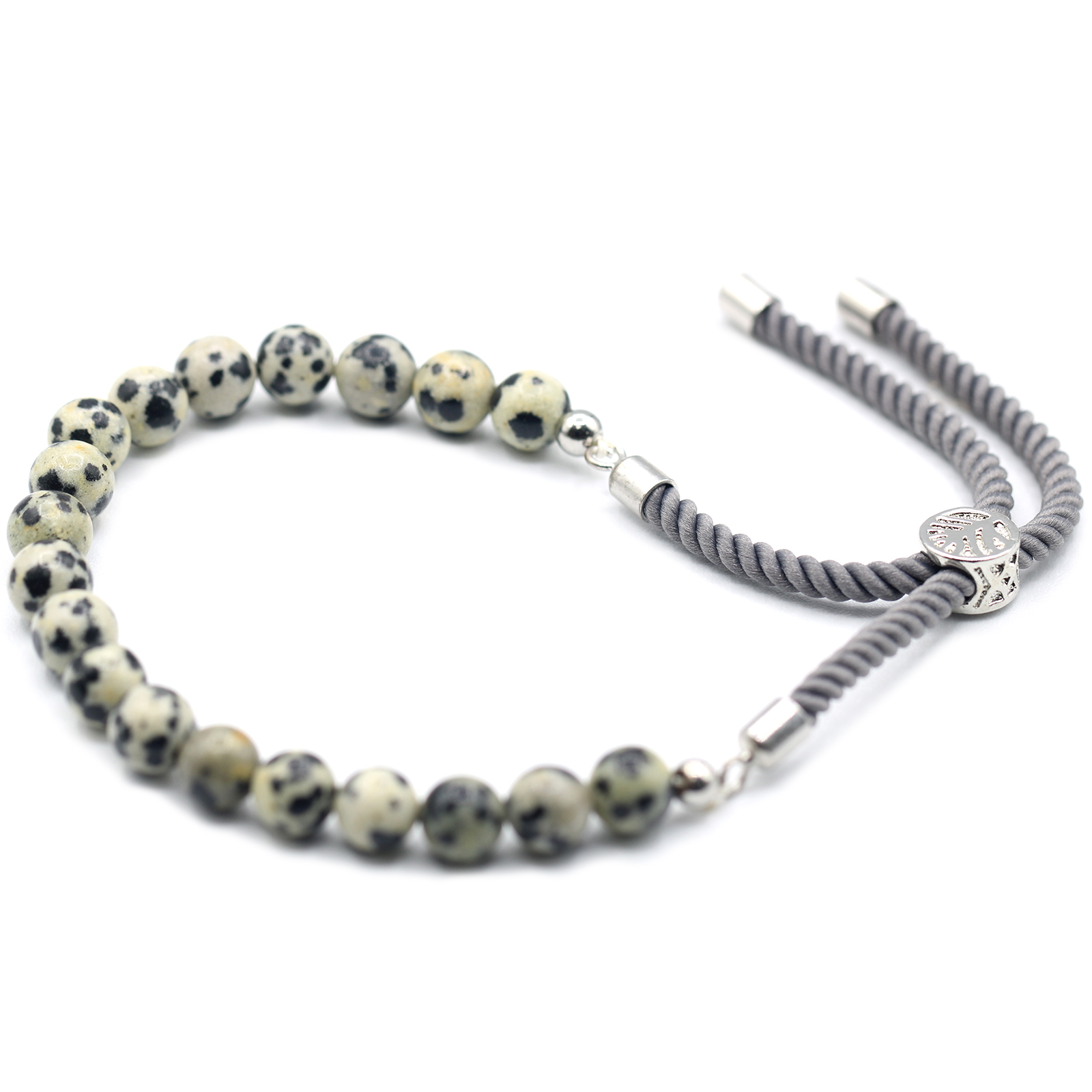 925 Silver Plated Gemstone String Bracelet - Dalmation Jasper