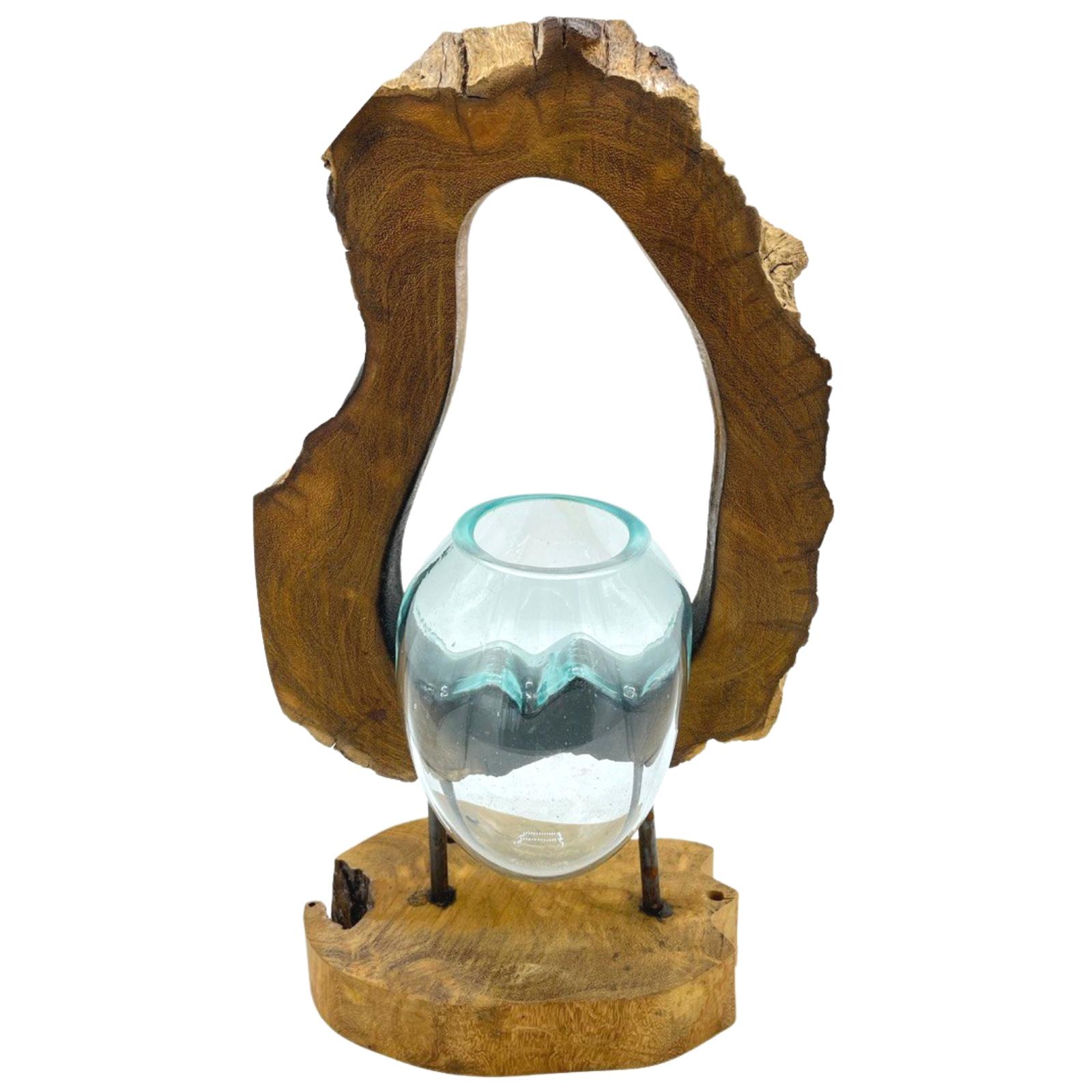 Molten Glass Hanging Art Vase on Wood