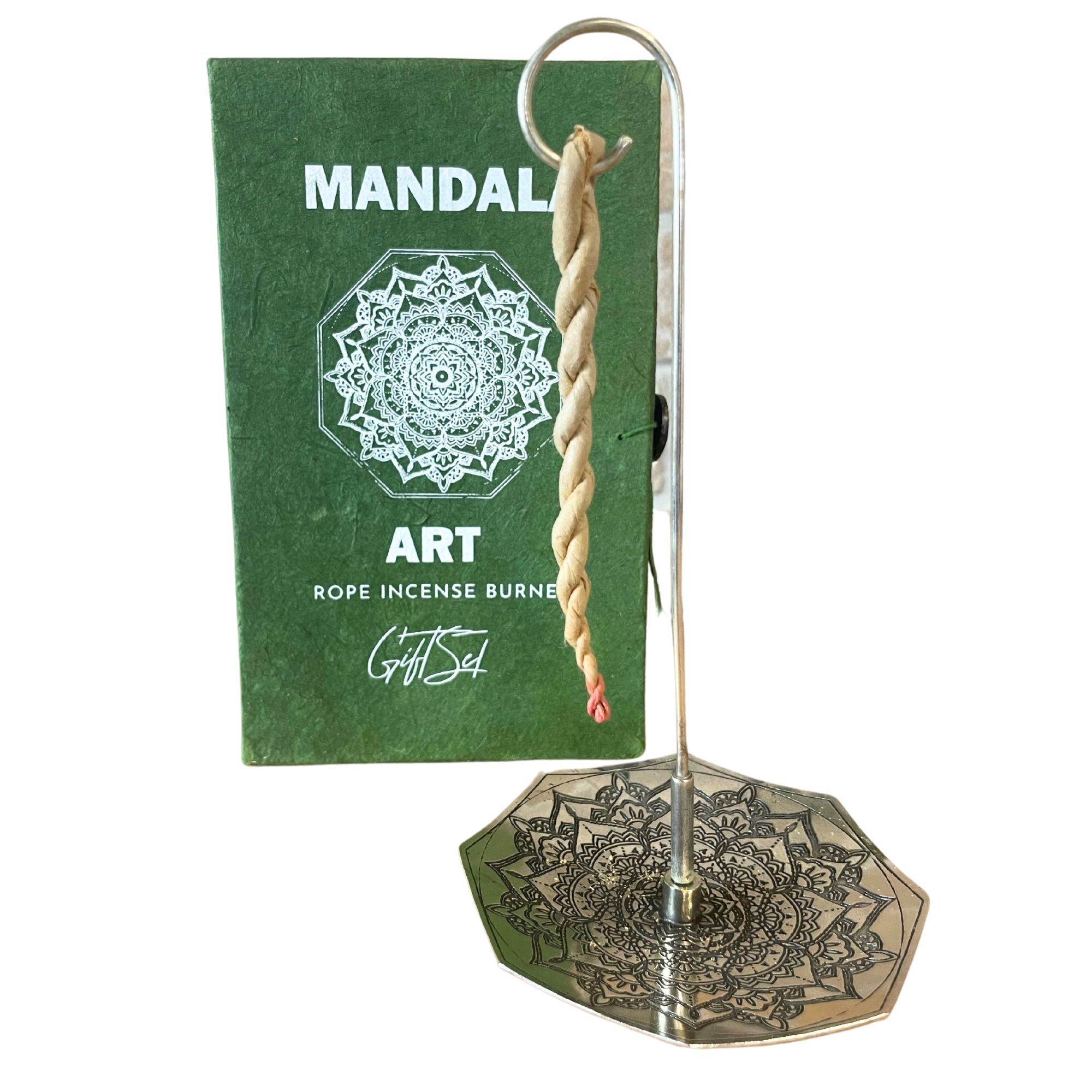 Rope Incense and Silver Plated Holder Set - Mandala Flower