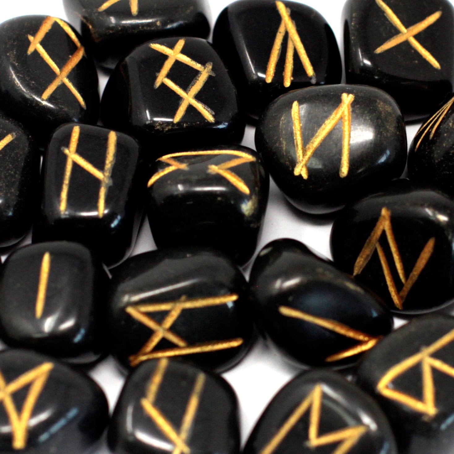 Indian Runes in Pouch - Black Agate
