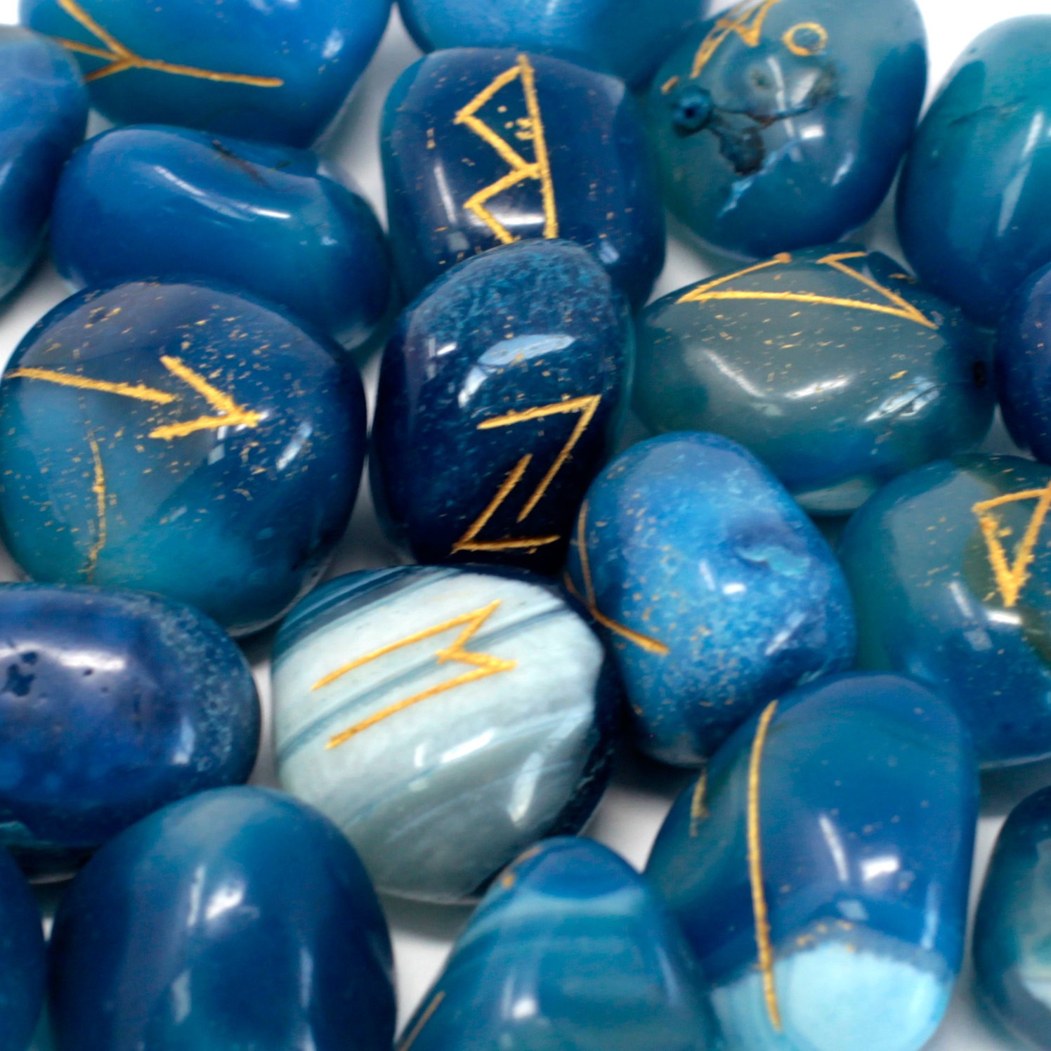 Indian Runes in Pouch - Blue Onyx