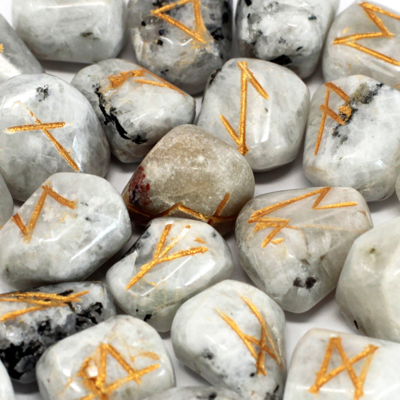 Indian Runes in Pouch - Rainbow Moonstone