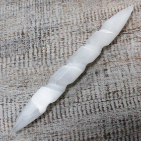 Selenite Spiral Wand - 16cm - Point Both Ends