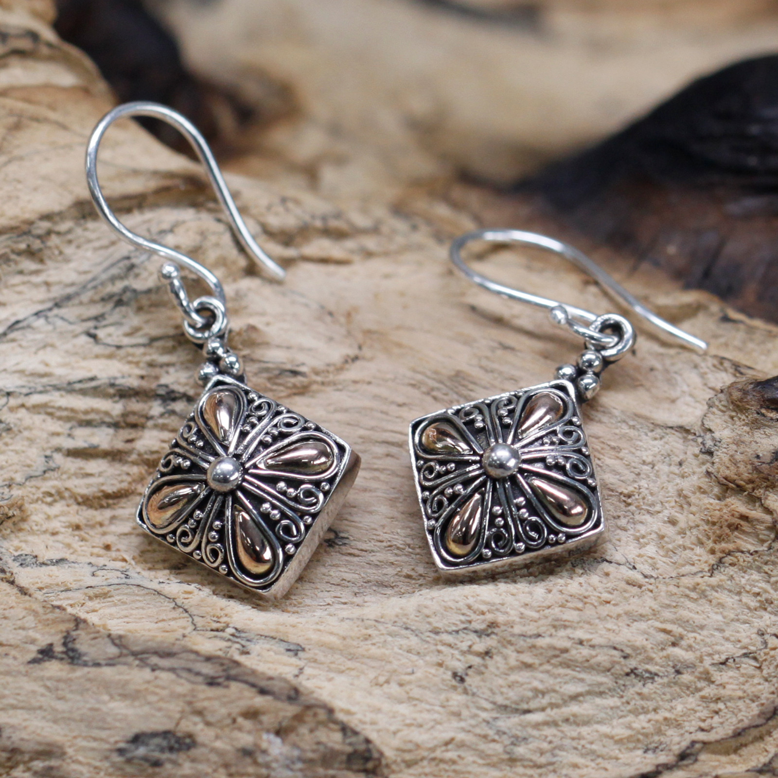 Silver & Gold Earrings - Square Drop