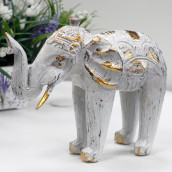 Carved Wooden Elephant - White Gold