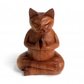 Carved Wooden Incense Burner - Medium Yoga Cat