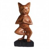 Handcarved Yoga Cat - One Leg - Click Image to Close