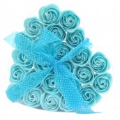 24 Soap Flowers in Heart Shaped Box - Blue Roses - Click Image to Close