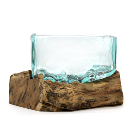 Molten Glass Tank on Wood with Stand - Medium Bowl - Click Image to Close