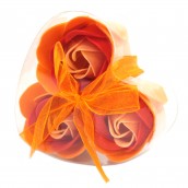 3 Soap Flowers in Heart Shaped Box - Peach Roses