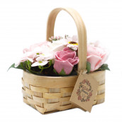 Medium Pink Bouquet in Wicker Basket - Click Image to Close