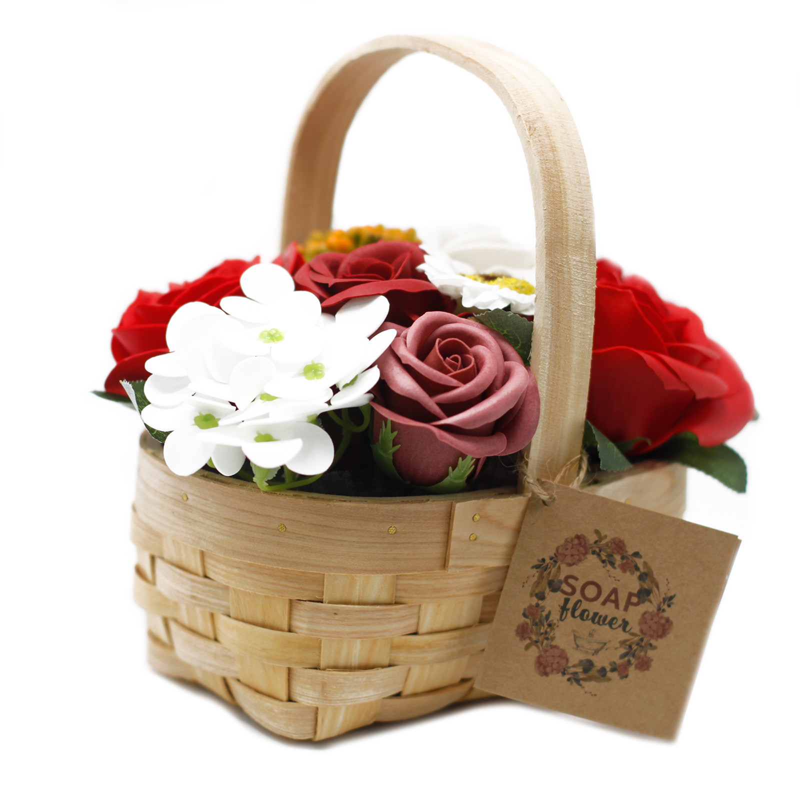 Medium Red Bouquet in Wicker Basket - Click Image to Close