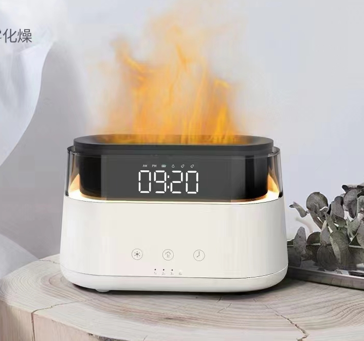 Modern Aroma Diffuser - Led Clock - USB-C - Flame Effect - Click Image to Close