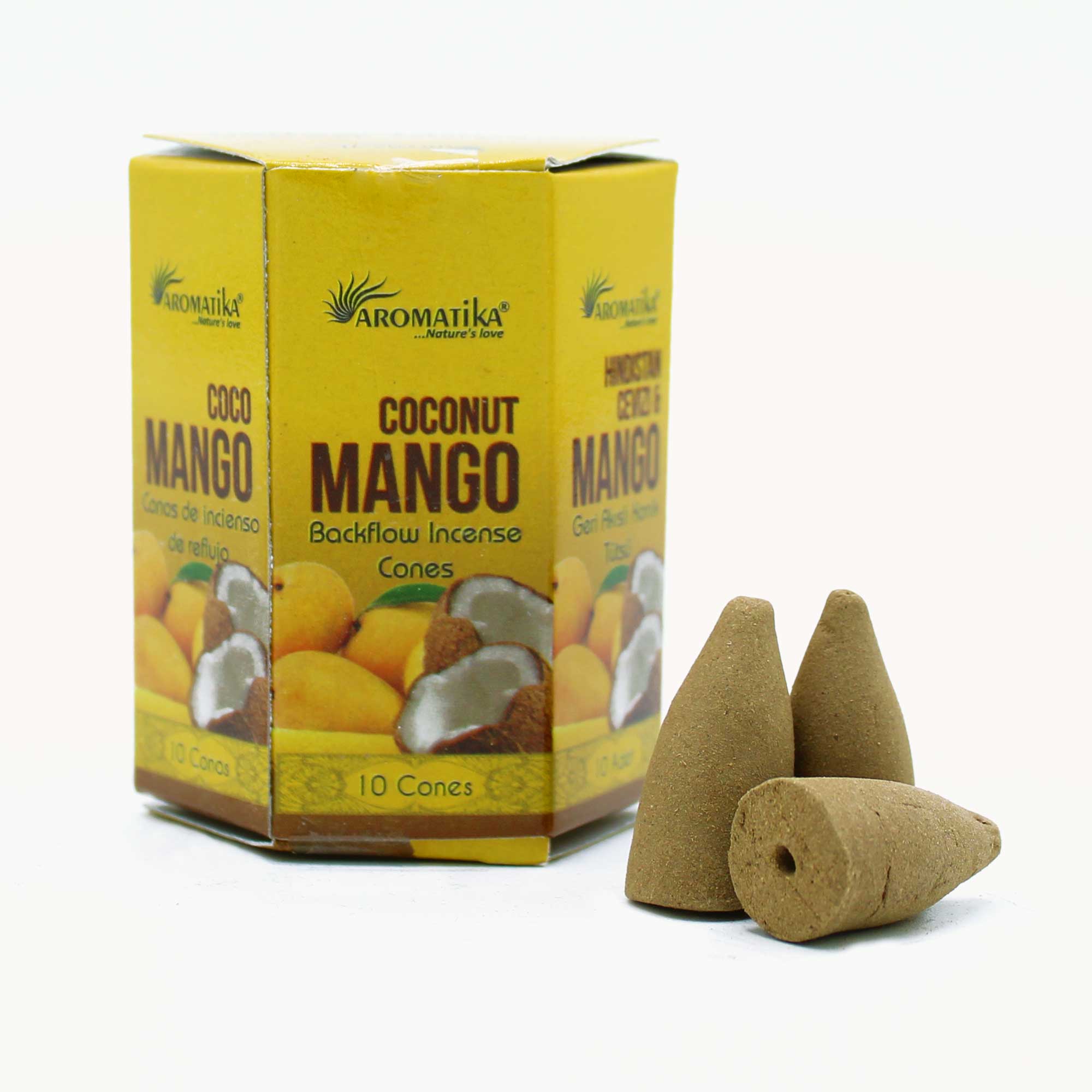 3 x Packs 10 Masala Backflow Incense Cones - Coconut & Mango - Click Image to Close
