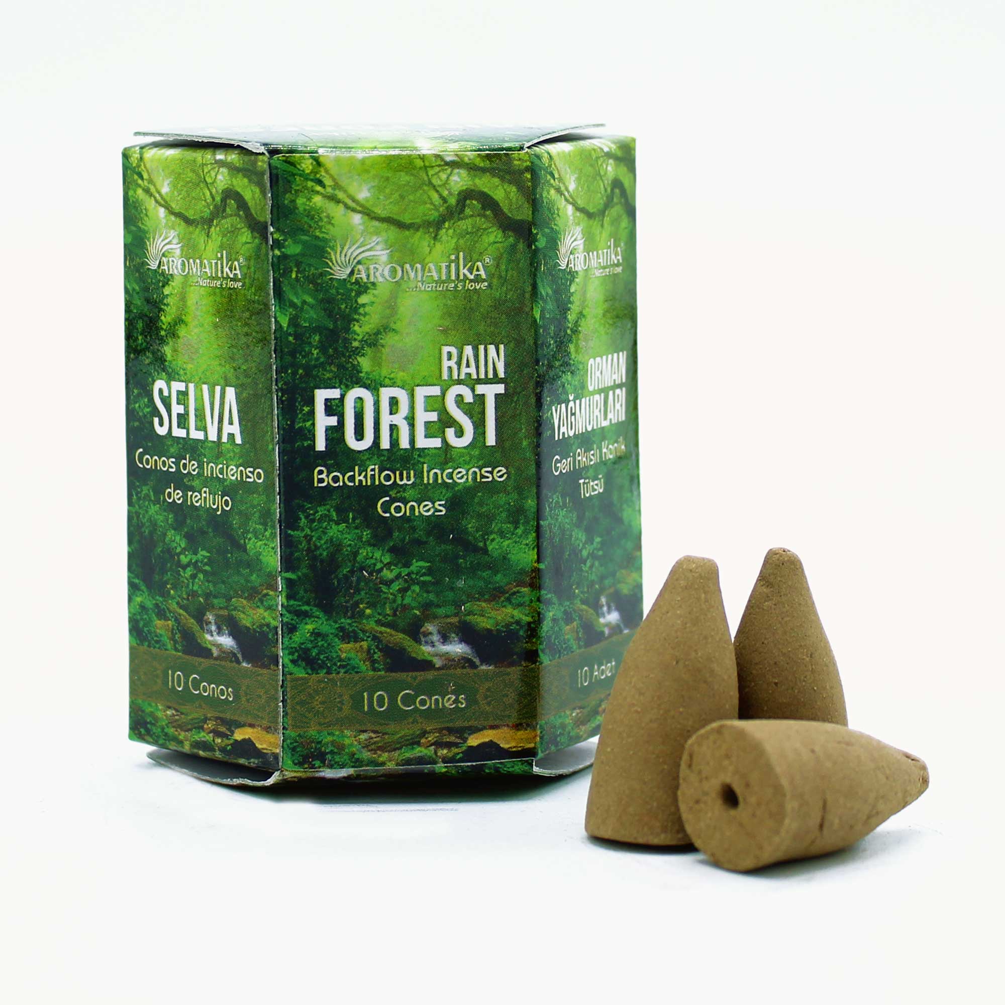 3 x Packs of 10 Masala Backflow Incense Cones - Rain Forest - Click Image to Close