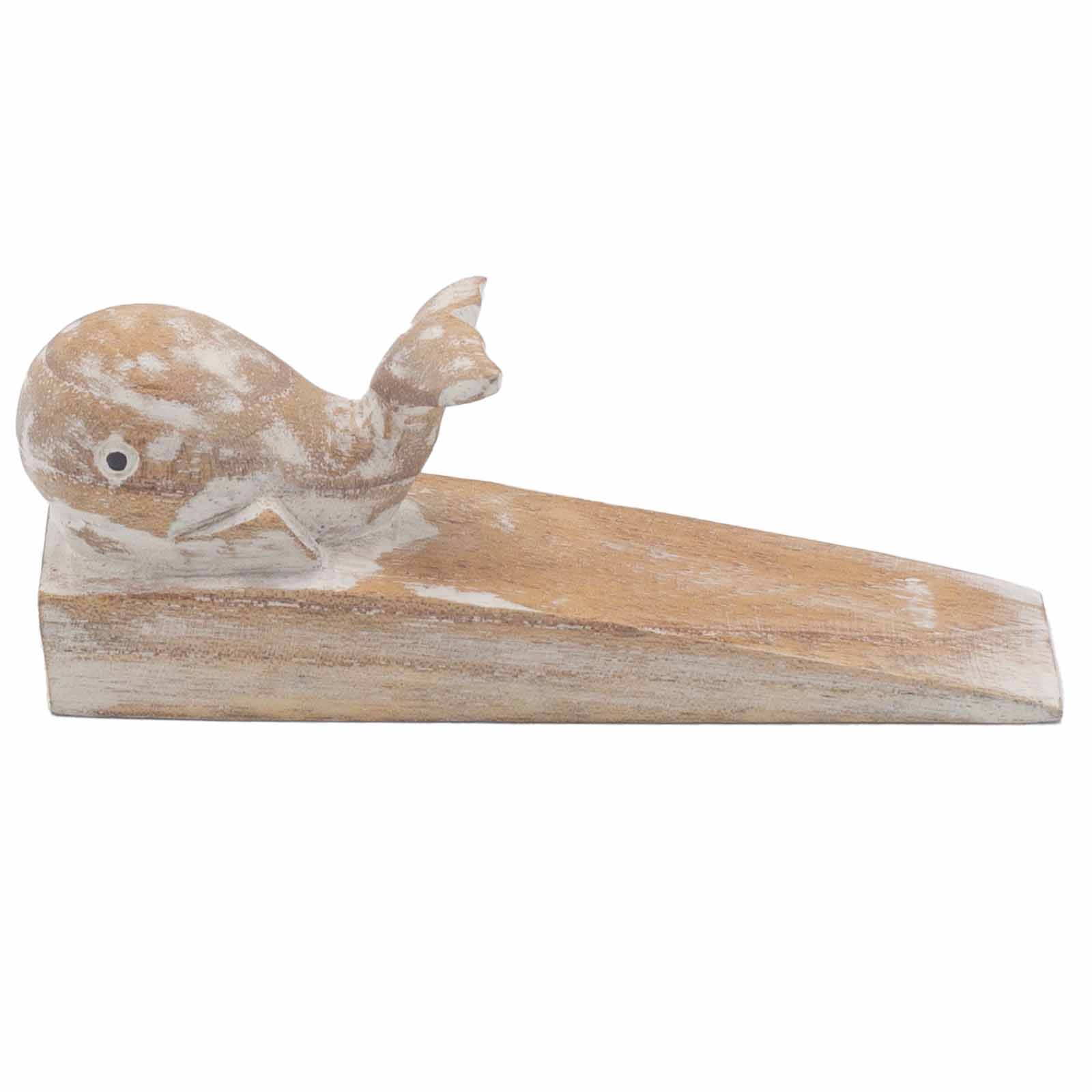 Handcarved Wooden Door Stop - Whale - Click Image to Close