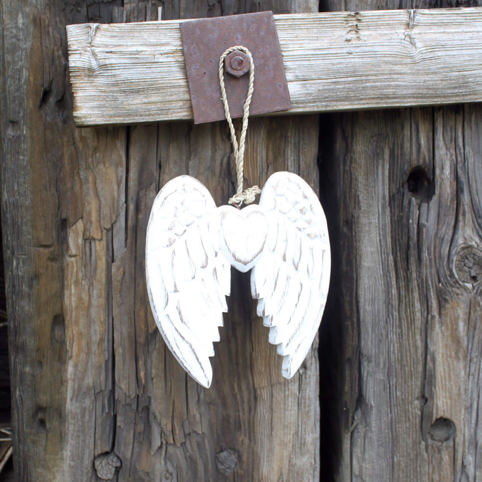 Hand Crafted Double Angel Wing & Heart - 15cm