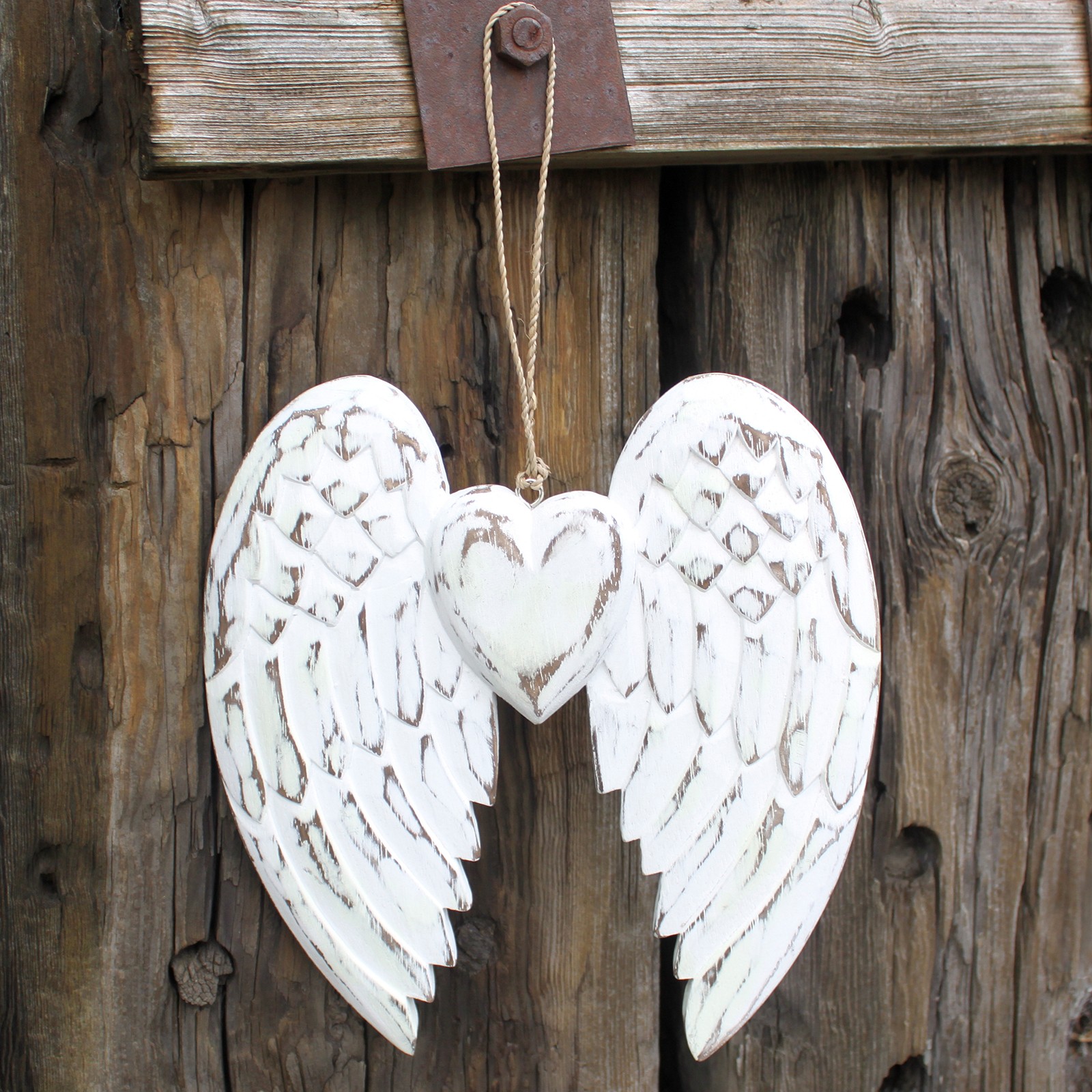 Hand Crafted Double Angel Wing & Heart - 24cm - Click Image to Close
