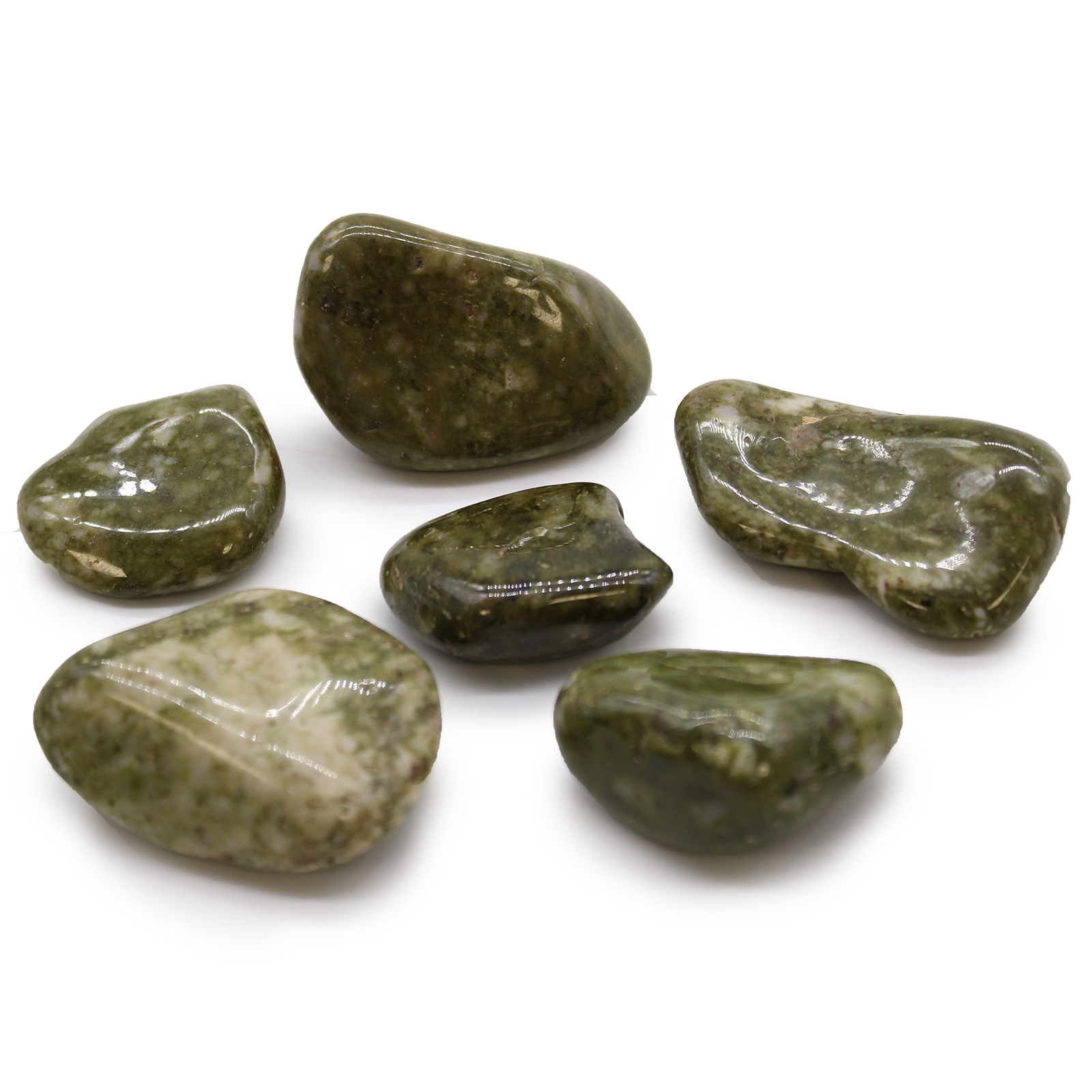 6 x Large African Tumble Stones - Epidote Snowflake - Click Image to Close