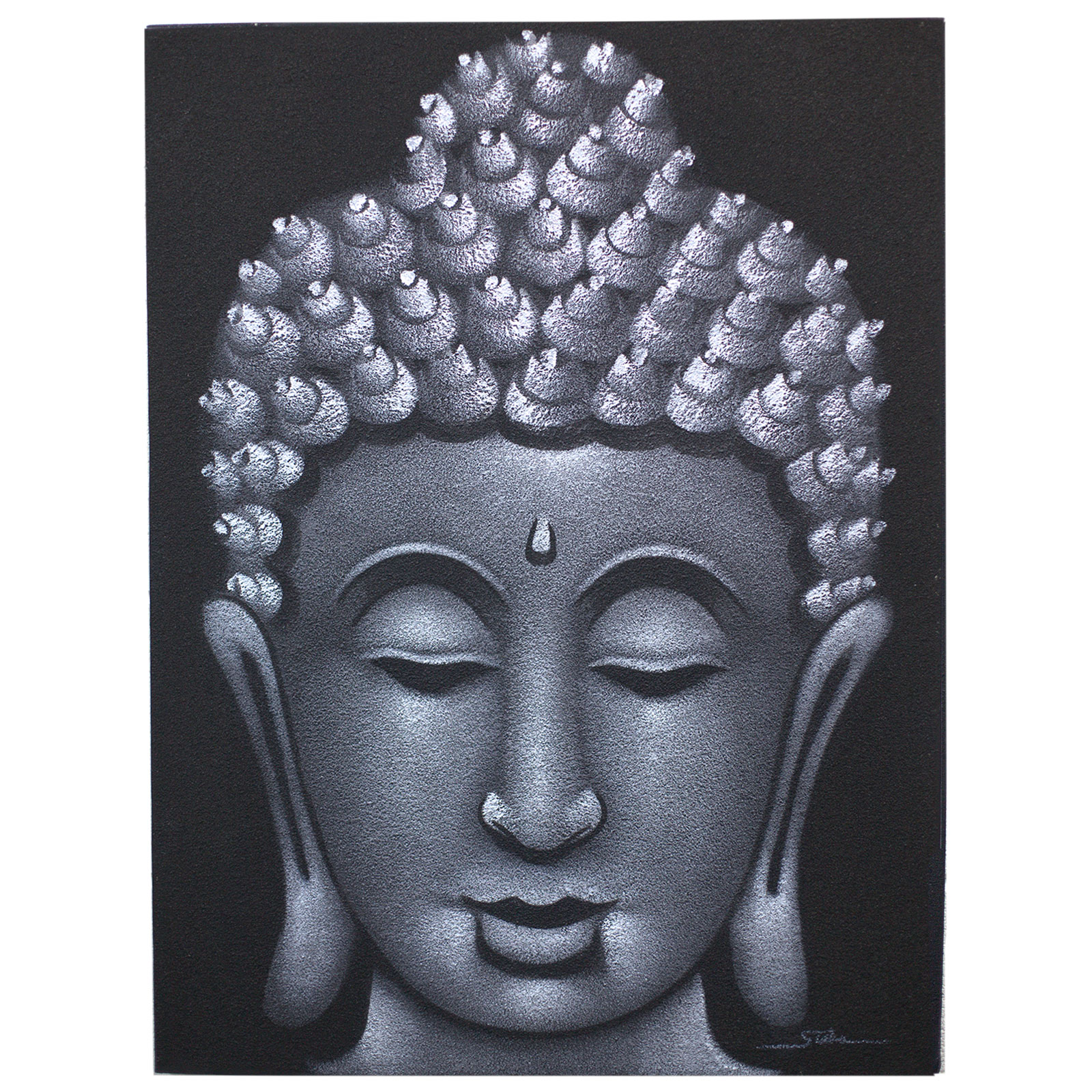 Buddha Painting - Grey Sand Finish - Click Image to Close