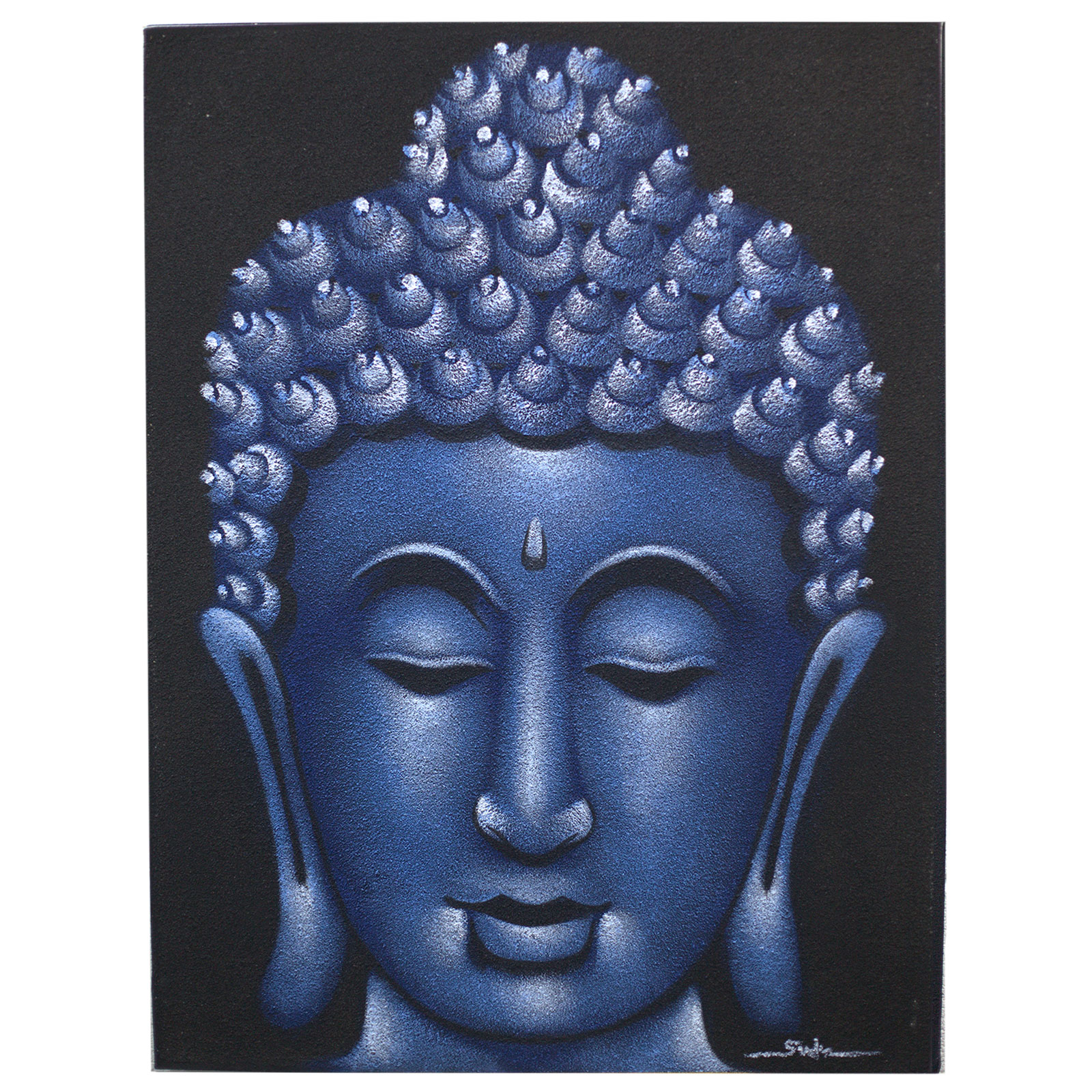 Buddha Painting - Blue Sand Finish - Click Image to Close