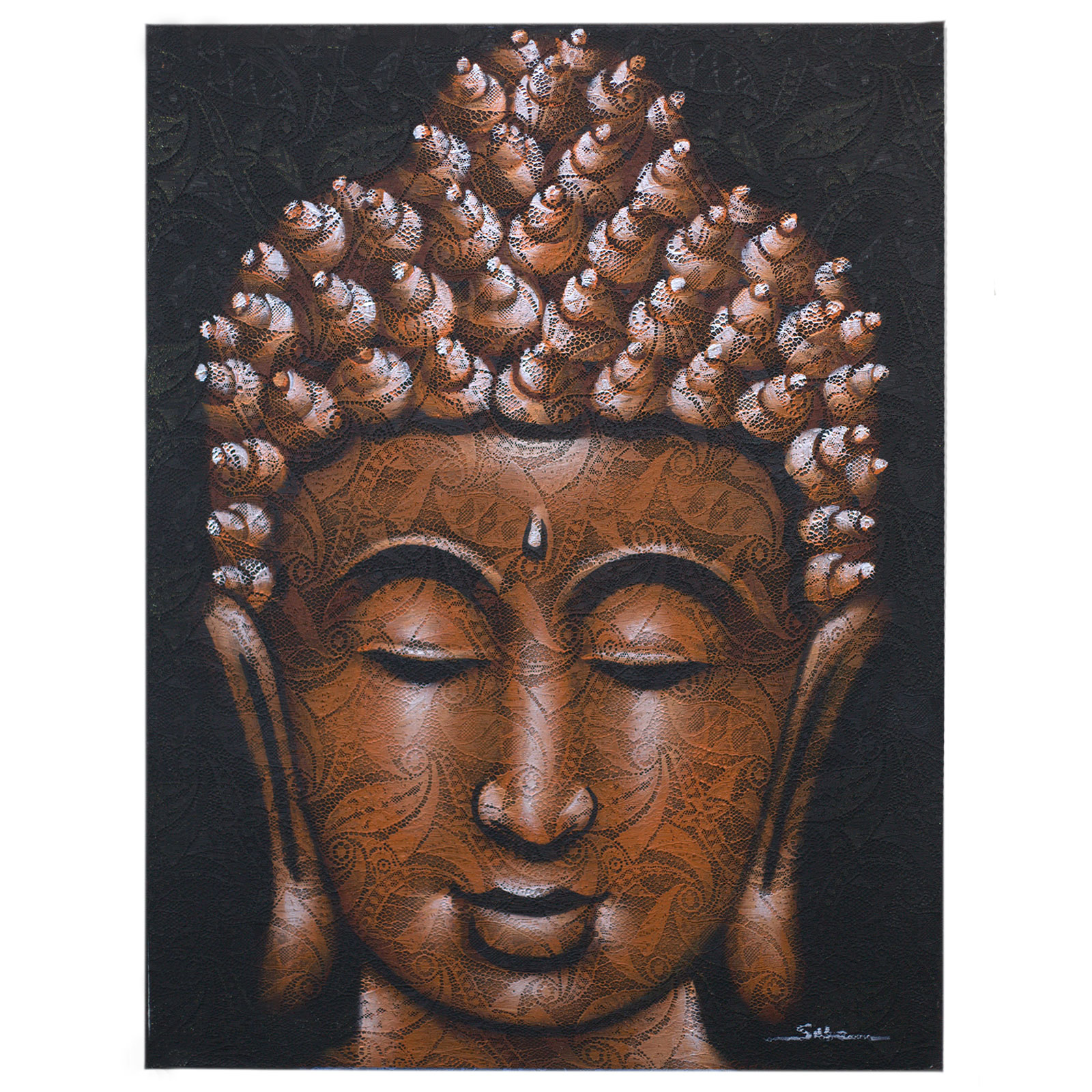 Buddha Painting - Copper Brocade Detail - Click Image to Close
