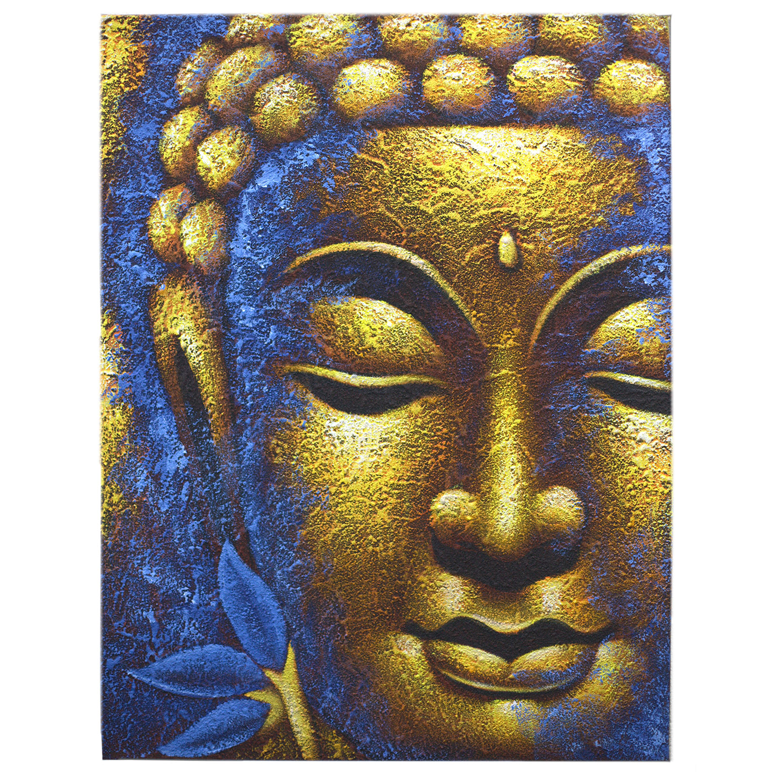 Buddha Painting - Gold Face & Lotus Flower - Click Image to Close
