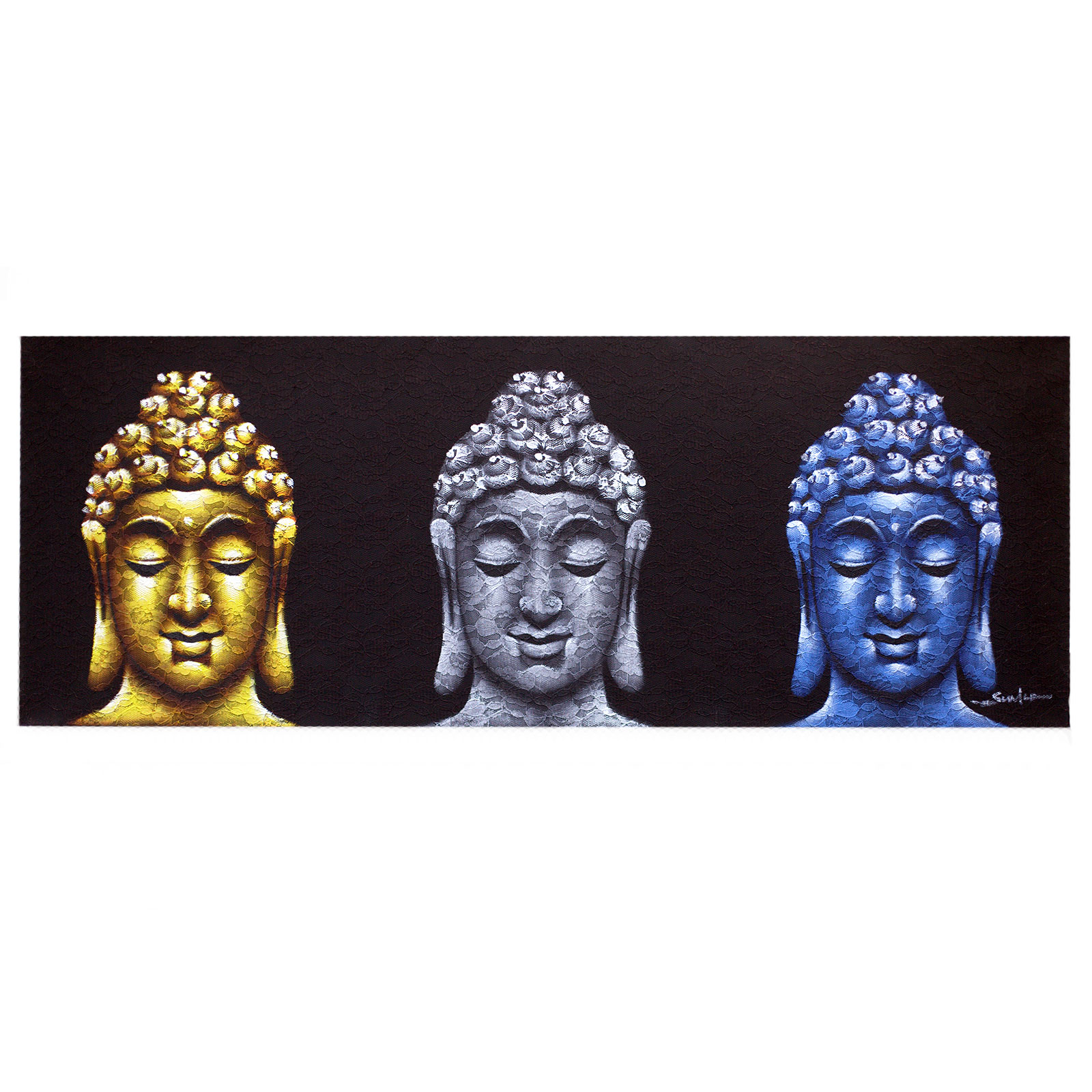 Buddha Painting - Three Heads Black - Click Image to Close