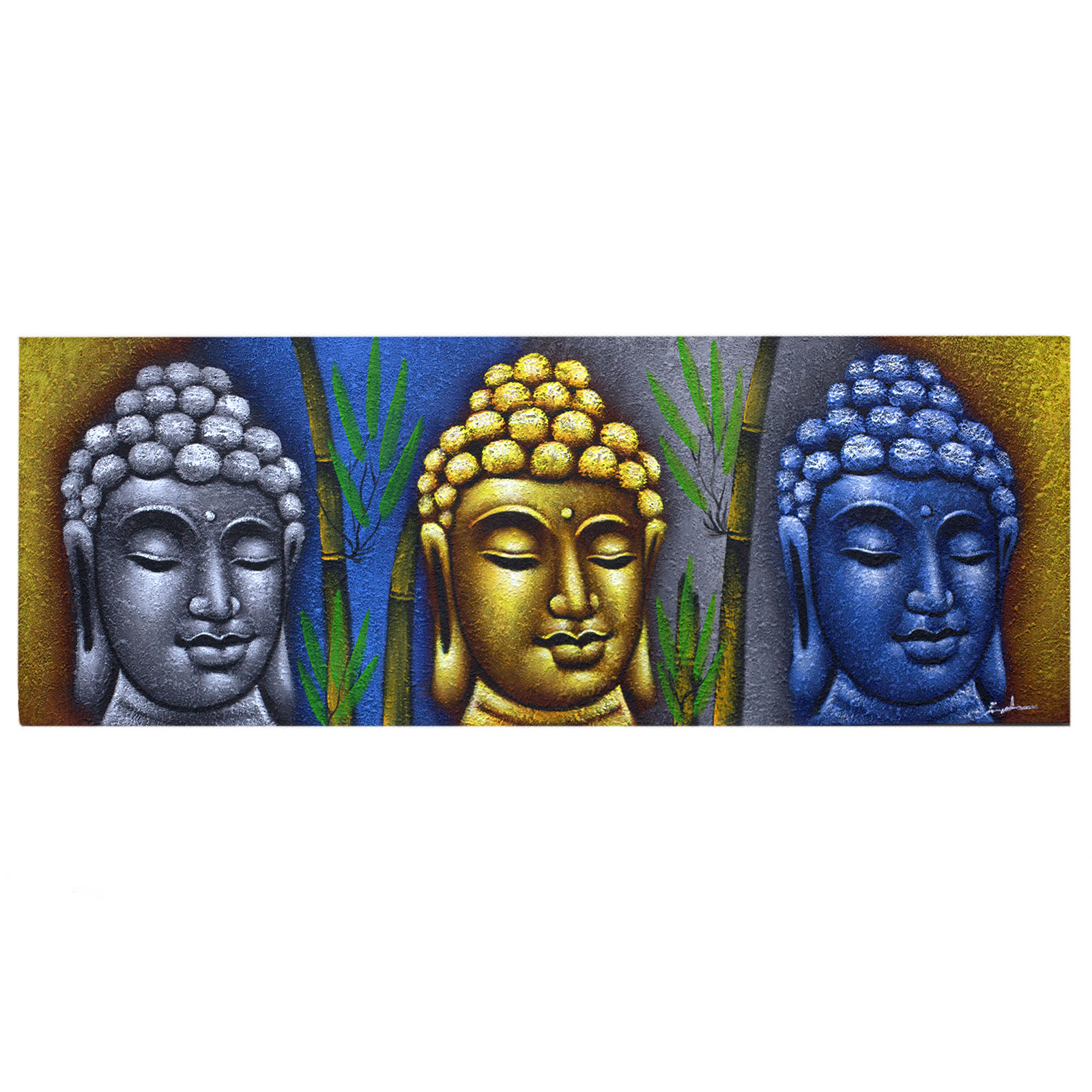 Buddha Painting - Three Heads With Bamboo - Click Image to Close