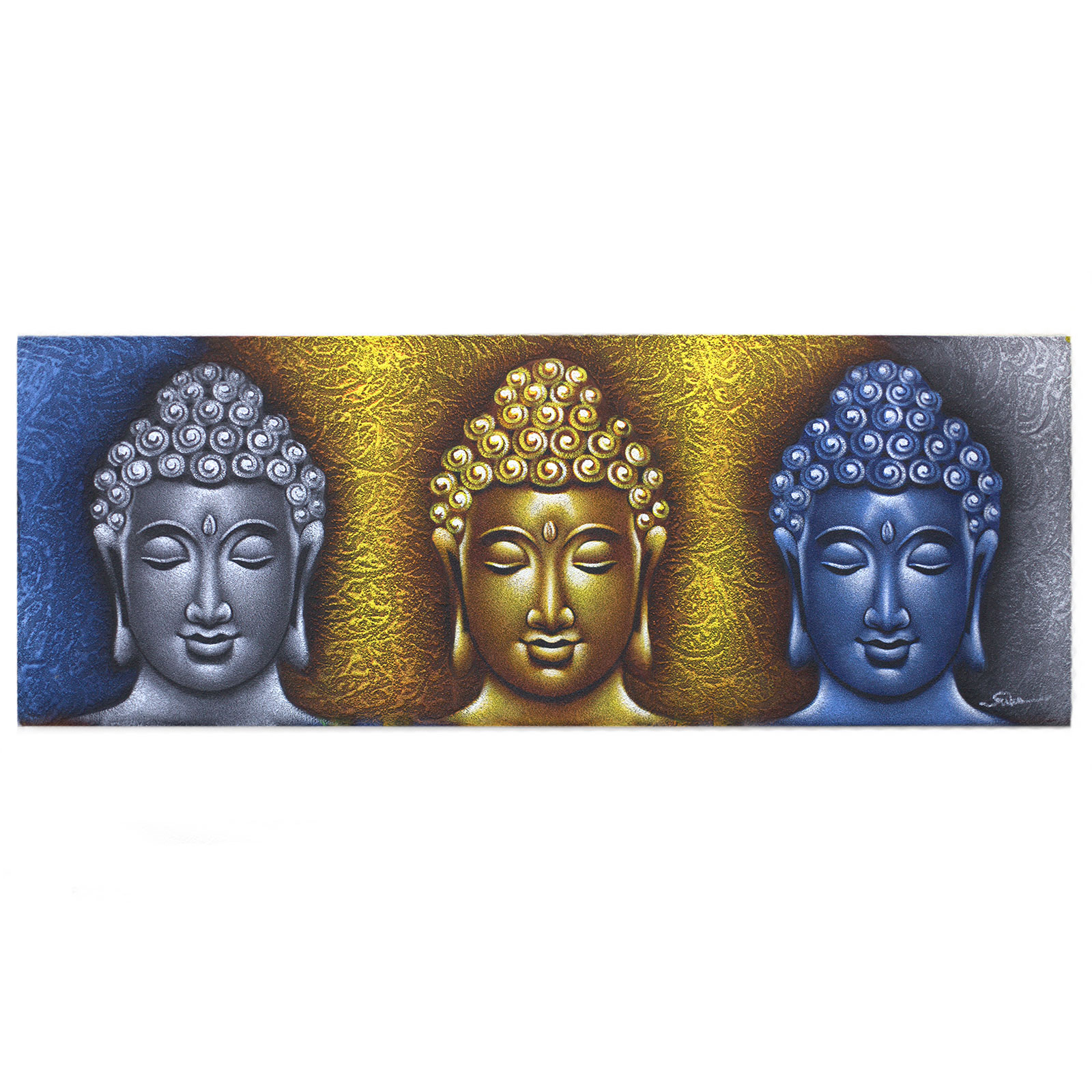 Buddha Painting - Three Heads Gold Detail - Click Image to Close