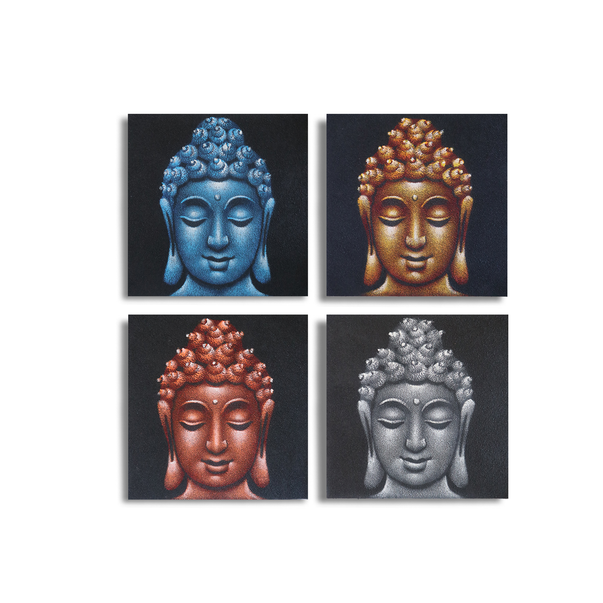 Set of 4 Buddha Heads Sand Detail 30x30cm - Click Image to Close