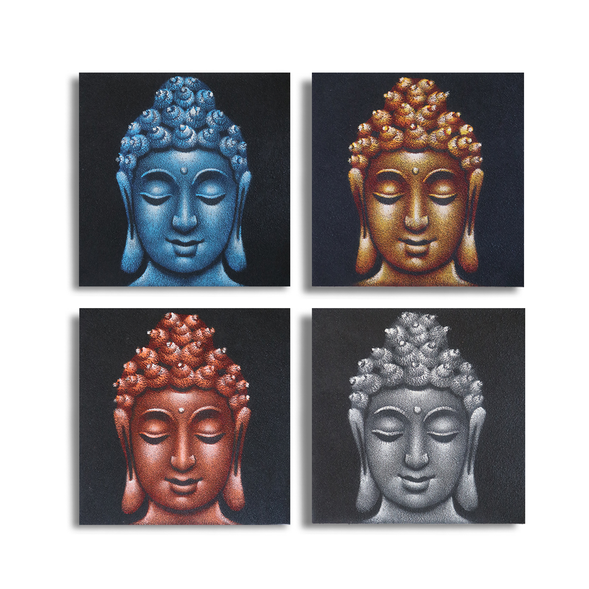 Set of 4 Buddha Heads Sand Detail 40x40cm - Click Image to Close
