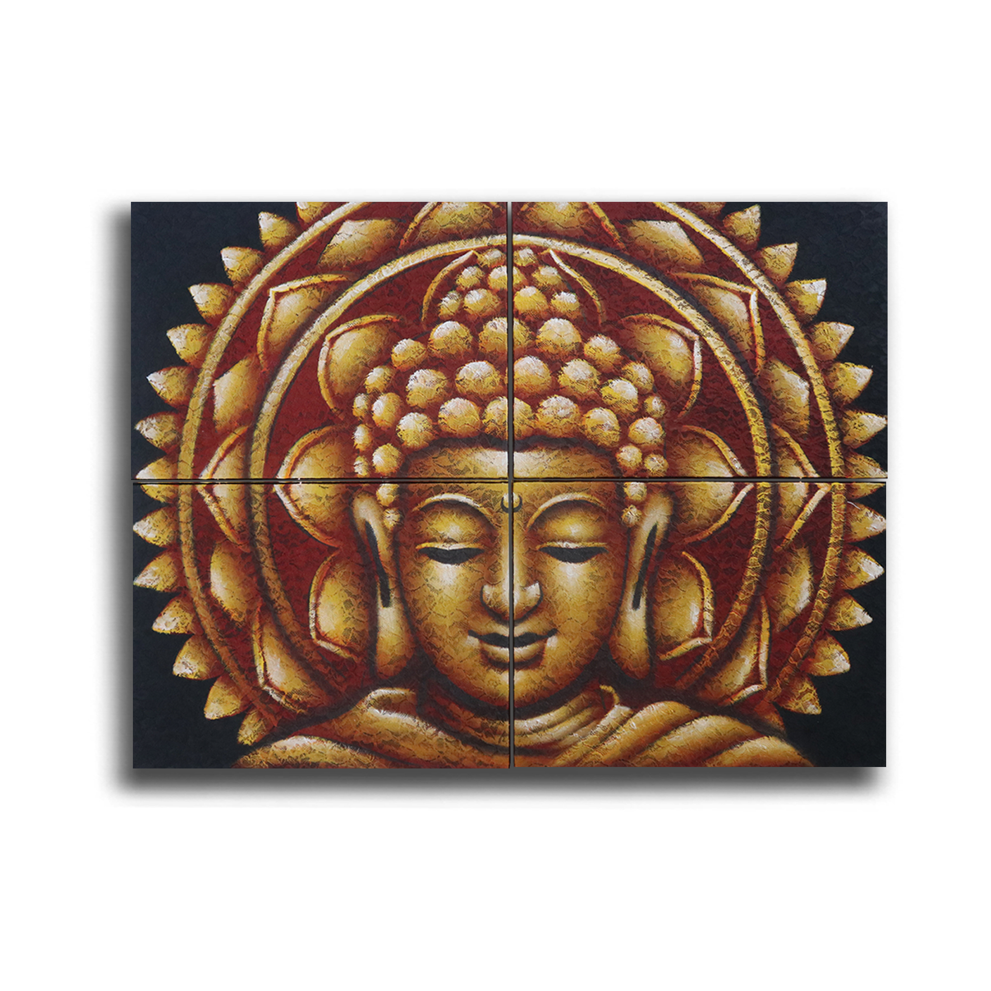 Set of 4 Gold Buddha Mandala Brocade Detail 30x40cm - Click Image to Close